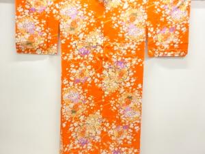 雪輪に御所車・草花模様単衣長襦袢